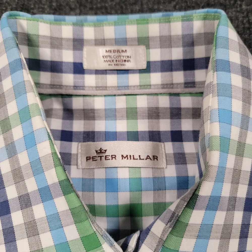 Peter Millar Men Button Down Shirt Medium Gingham Check Multicolor‎ Cotton